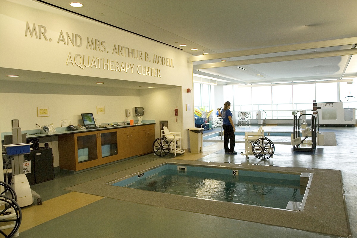 A photo shows two pools for aquatic therapy. Photo credit: Kennedy Krieger Institute