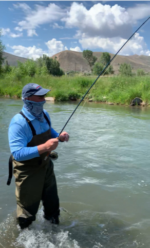 Feeling much better now, James Doyle enjoys one of his hobbies, fly fishing.