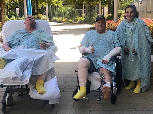 Ron Hall, left, Capt. Gadomski, center, and Pauline Perez, right, all rehabbed together at UT Southwestern.